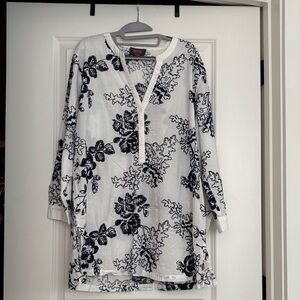 Forcynthia Navy Blue and White Floral Swim Coverup